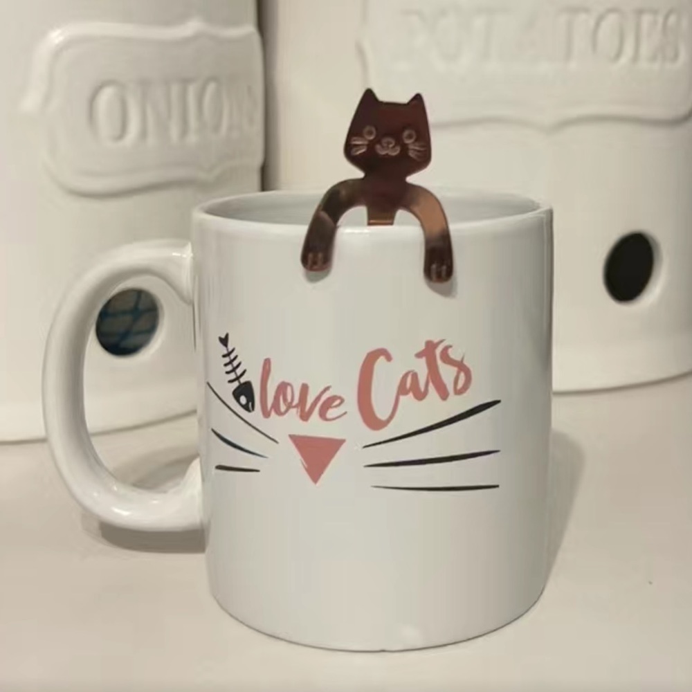 Cat Spoons Tea Spoons Stirrers Cup Hugging Kitty Cats Stainless Black 2 PC Set - Picture 10 of 16